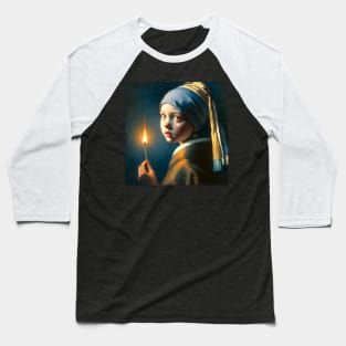 Illuminated Grief: The Match Girl's Lament - Vermeer's Vision Reimagined Baseball T-Shirt